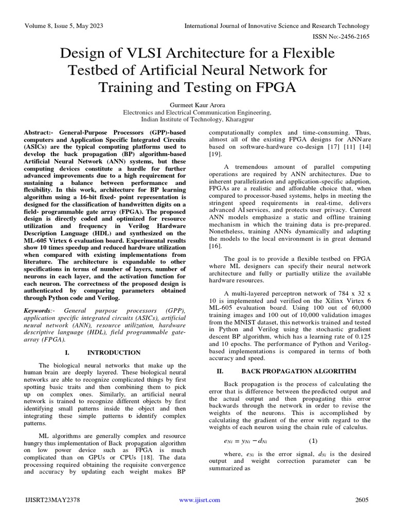 Design of VLSI Architecture For A Flexible Testbed of Artificial Neural ...