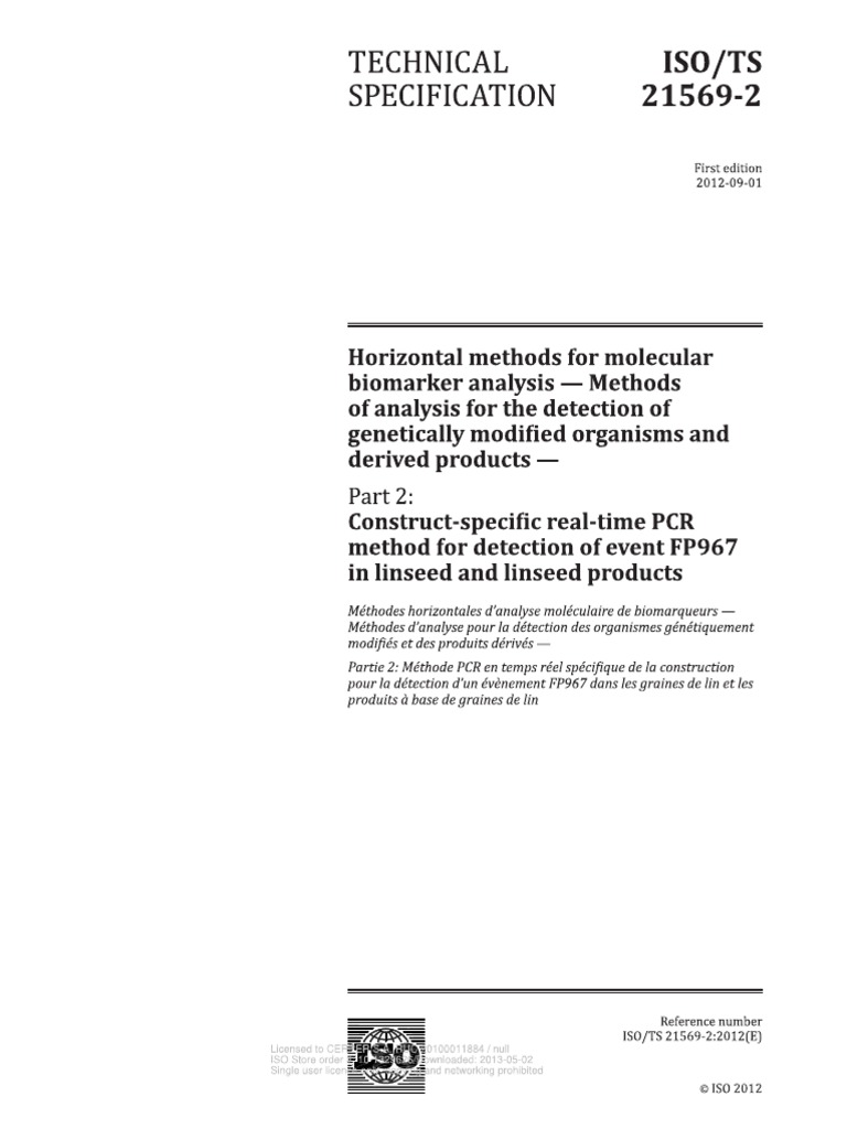 ISO TS 21569-2 - 2012 Horizontal Methods For Molecular Biomarker Analys ...