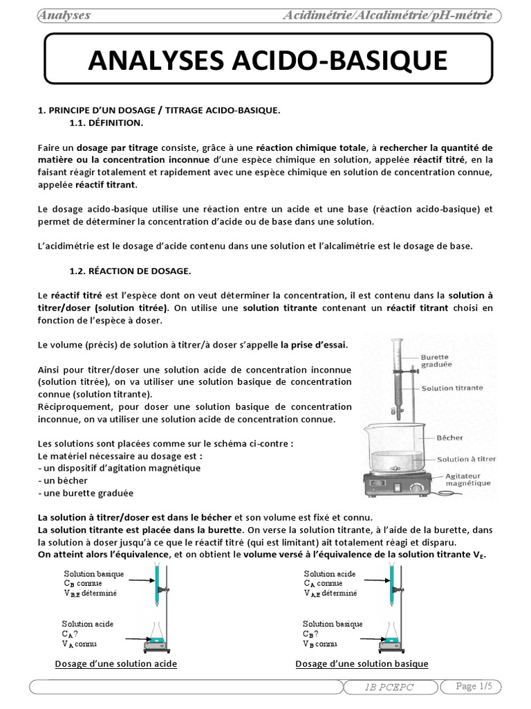 Dosage Acido-Basique en Chimie | PDF | Titrage | Chimie
