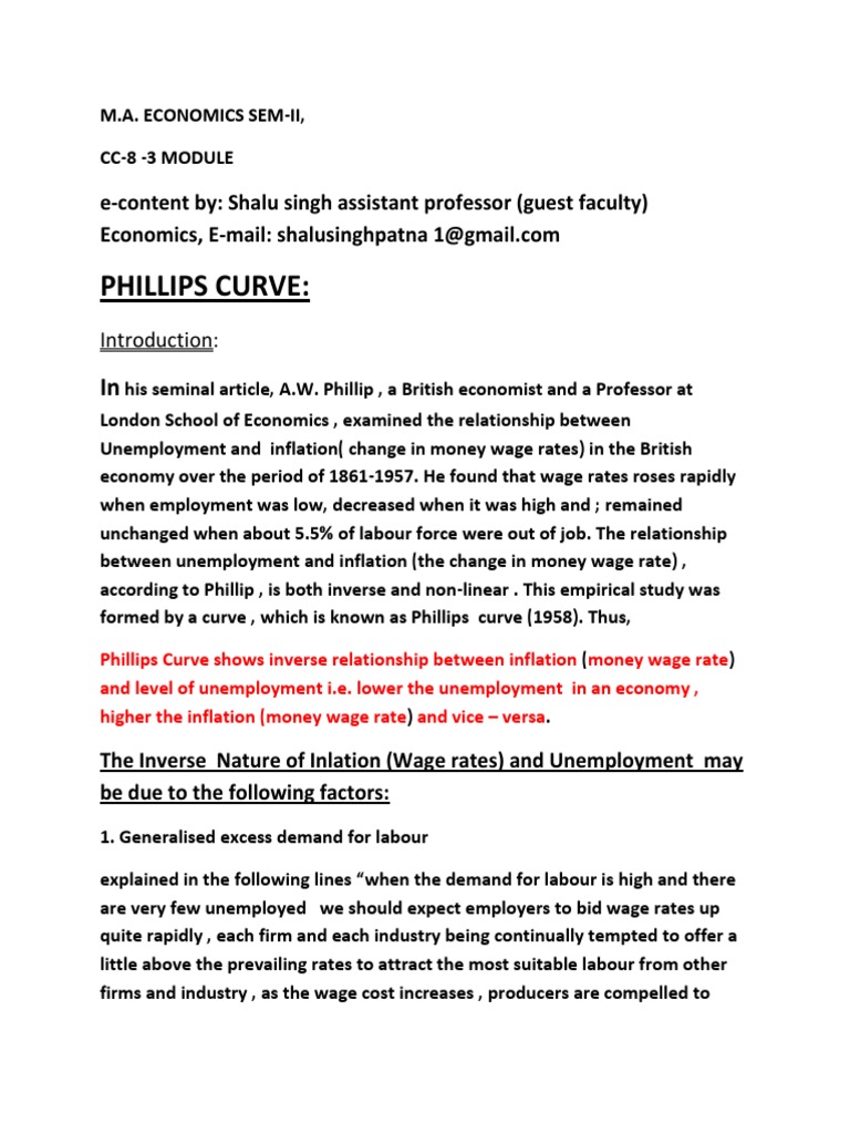 PHILLIPS CURVE Correct Way PDF Phillips Curve Unemployment
