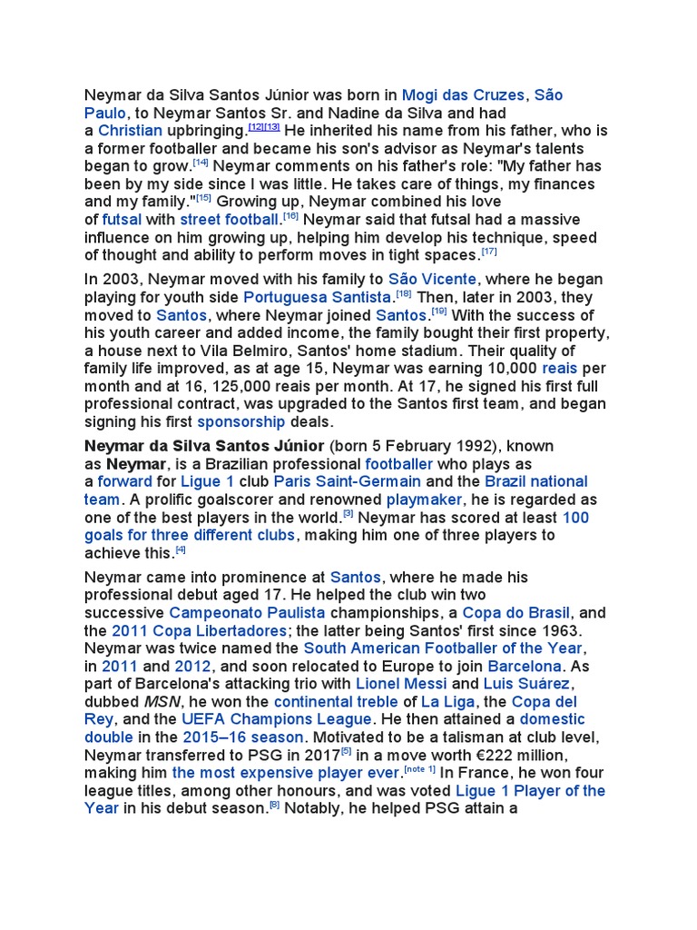 Neymar Da Silva Santos Júnior Was Born In Pdf Association Football