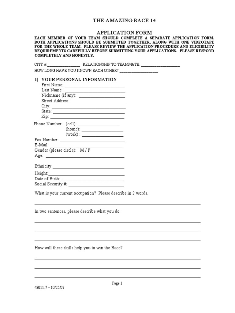 The Amazing Race Application PDF Arbitration Government Information