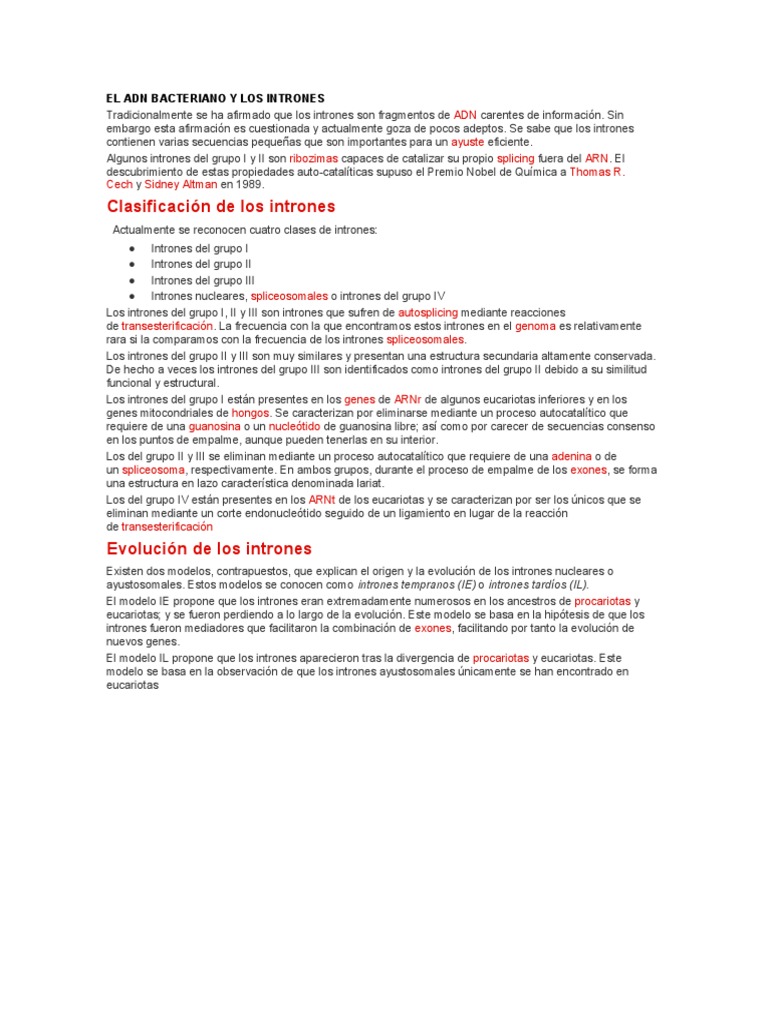 Clasificación de Los Intrones | PDF