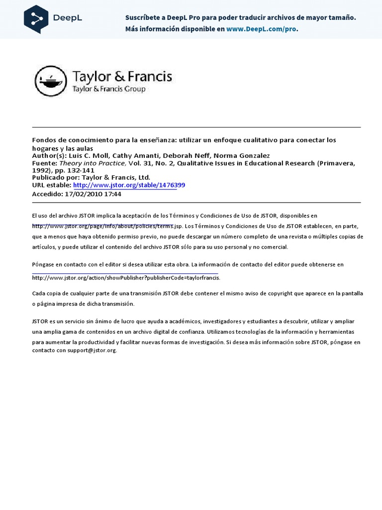 Funds of Knowledge For Teaching Es | PDF | Enseñando | Etnografía