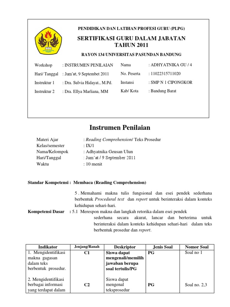 Instrumen Penilaian Bahan Peer Teaching Plpg Makanan Buku Masakan Makanan Anggur
