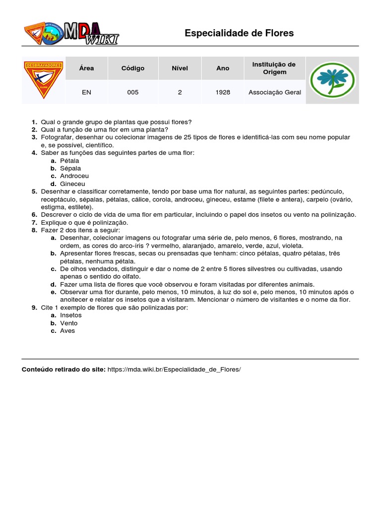 Especialidade de Flores e Polinização | PDF