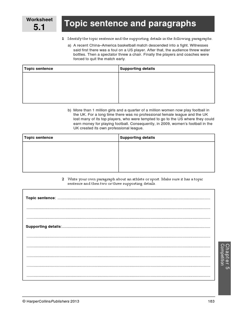 Competition Worksheet: Topic Sentences | PDF