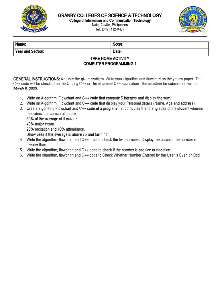 Takehome Activity C++ | PDF | Computers