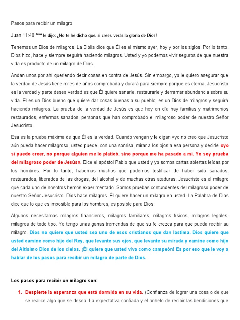 Pasos para recibir un milagro de Dios | PDF | Jesús | Milagro