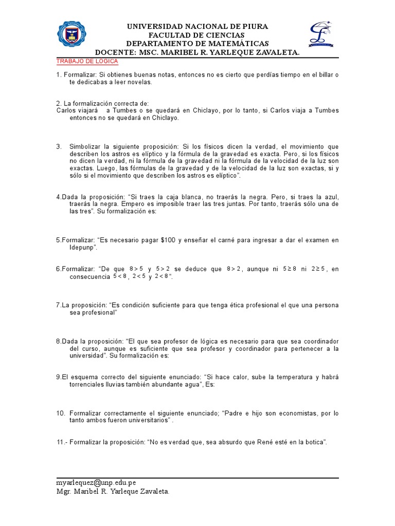 Trabajo de Lógica 1 | PDF | Razonamiento deductivo | Proposición