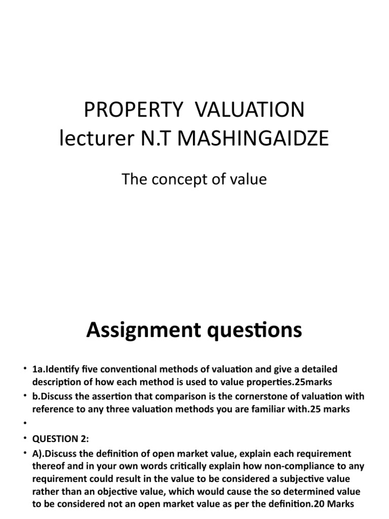 Property Valuation Lecture Pdf Real Estate Appraisal Valuation