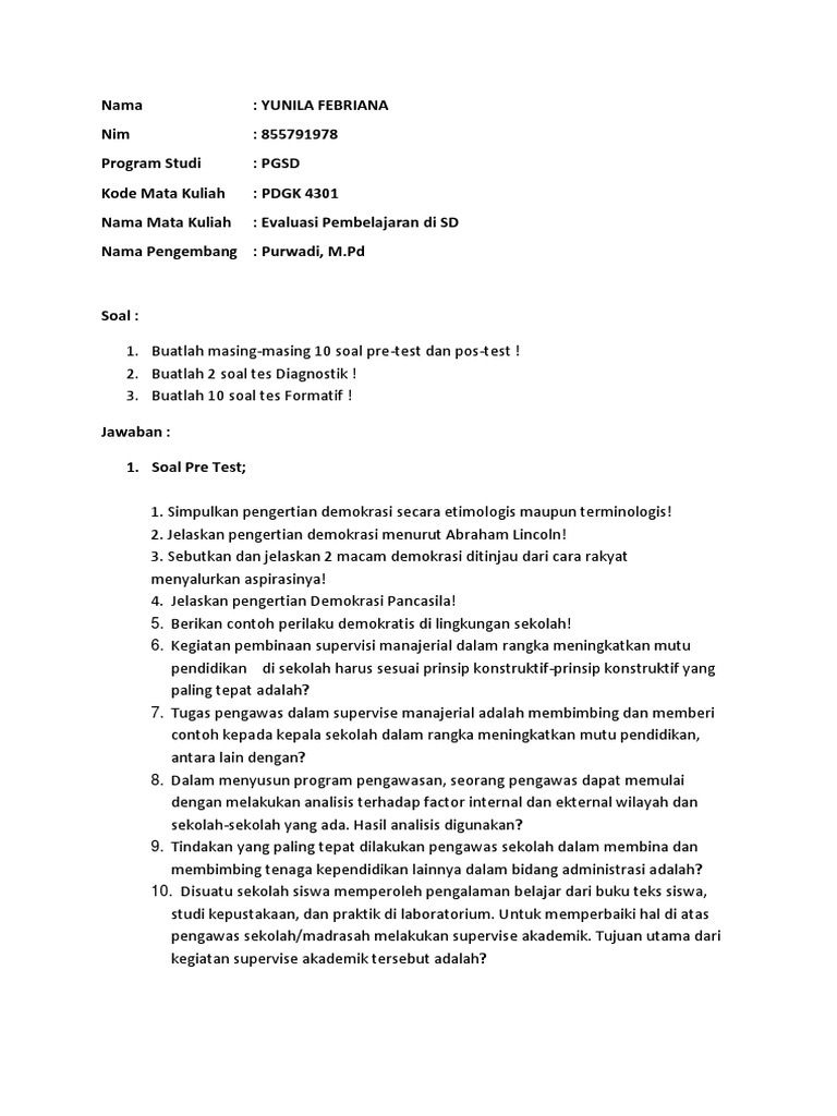 Evaluasi Pembelajaran Di SD Tugas 3 | PDF