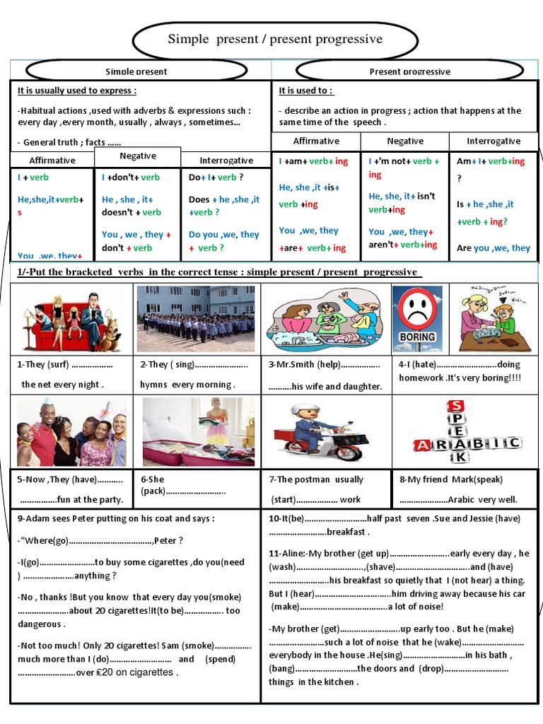 Simple Present vs. Present Progressive Guide | PDF | Verb | Linguistic ...