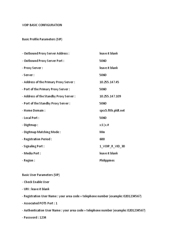 PLDT VOIP Basic Configuration Guide | PDF