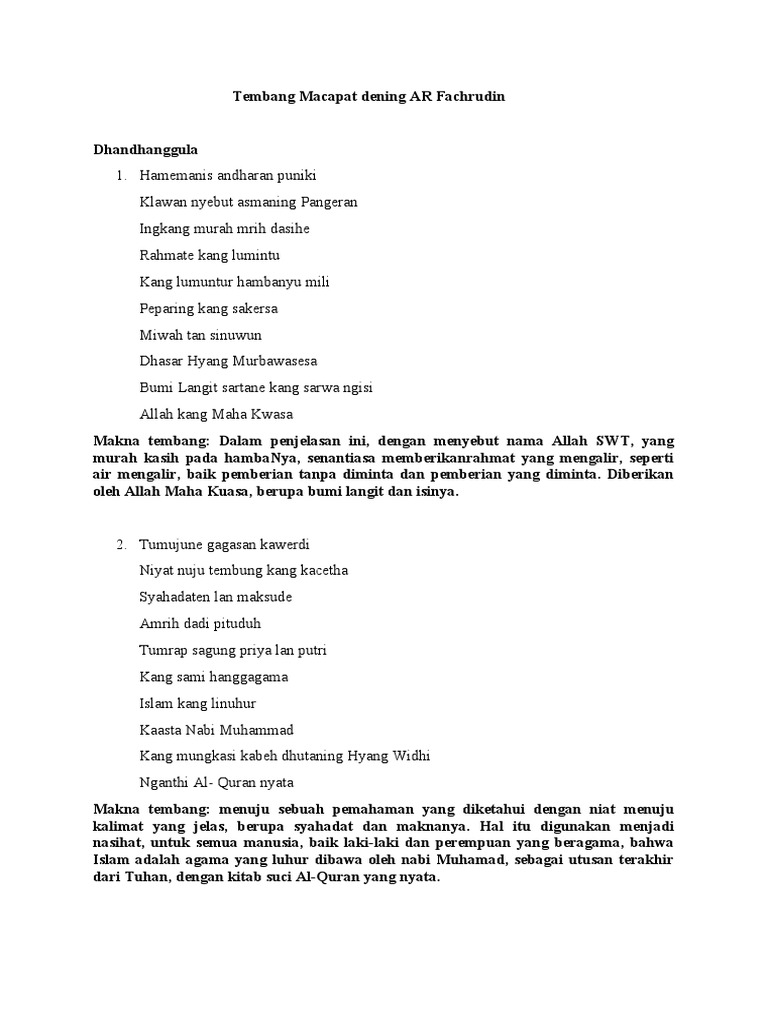 Tembang Macapat Dening AR Fachrudin-1 | PDF