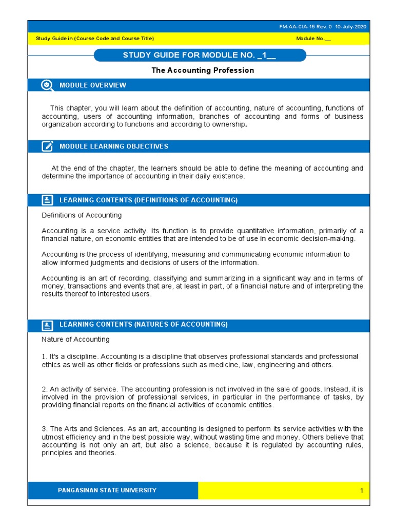 Accounting Module 1 Accounting Profession Pdf