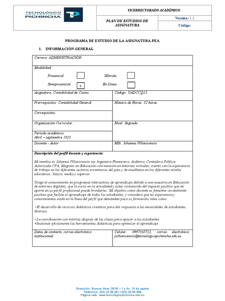Contabilidad de Costos | PDF | Plan de estudios | Contabilidad