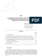 Las Empresas de Inserción Como Instrumento de Integración Sociolaboral en España: Problemas Y Potencialidades