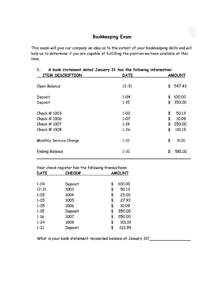 Bookkeeping Exam | PDF
