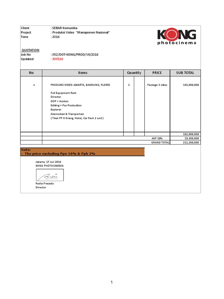 Video Production Quotation for SEBAR Komunika | PDF