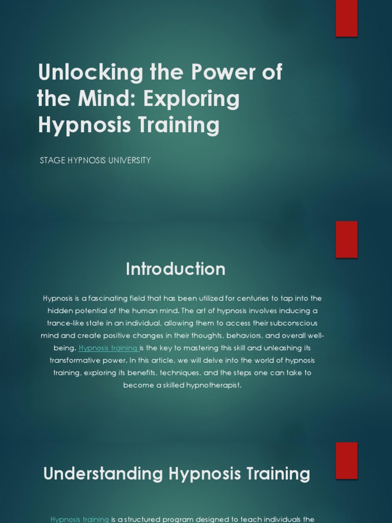 Unlocking The Power of The Mind - SHU | PDF | Hypnosis | Hypnotherapy