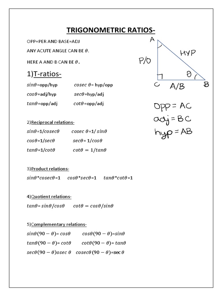Class 10 formulas pdf trigonometric functions area