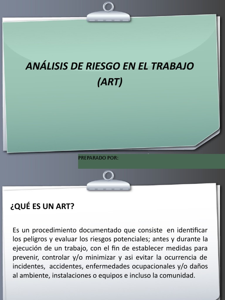 Análisis de Riesgo en el Trabajo (ART) | PDF | Seguridad y salud ...
