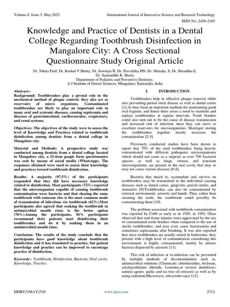 Knowledge and Practice of Dentists in A Dental College Regarding