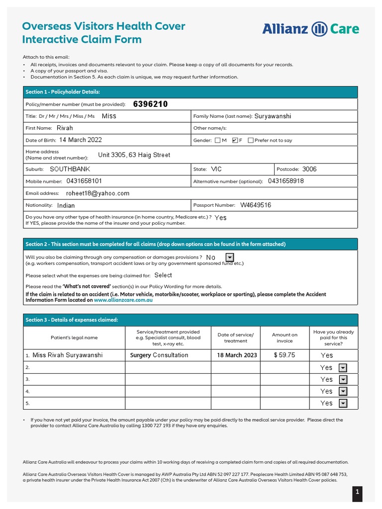 Visitors and Workers Claims Form - OVHC - Rivah Suryawanshi (1) | PDF