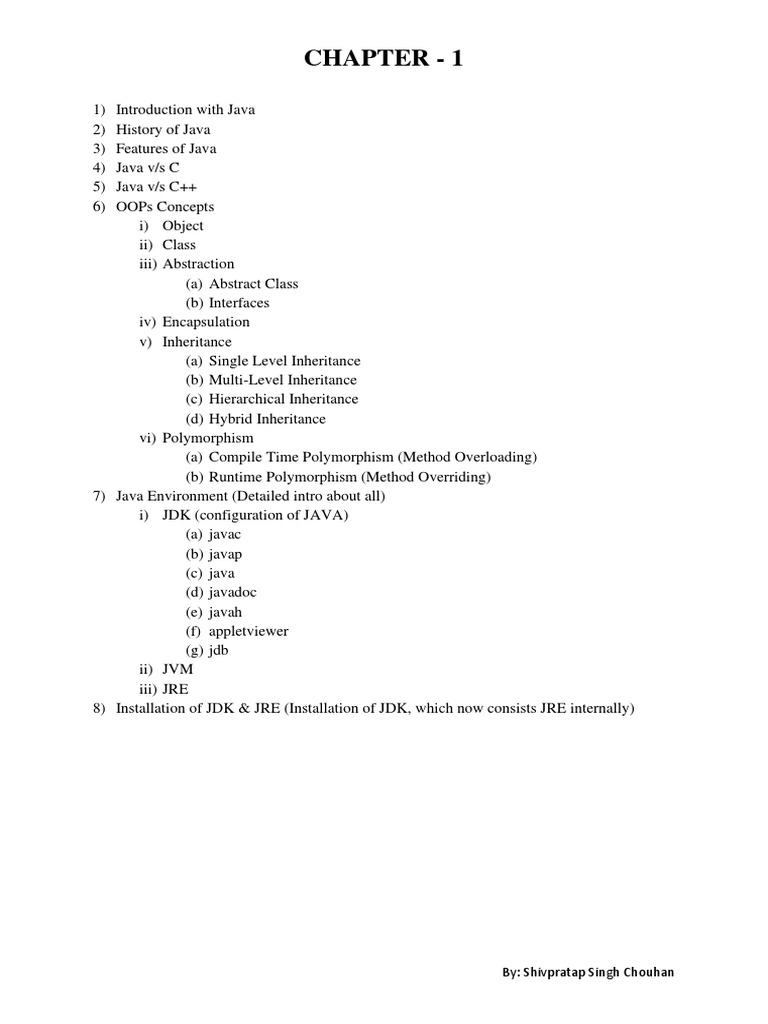 Java training chapter wise syllabus pdf method computer
