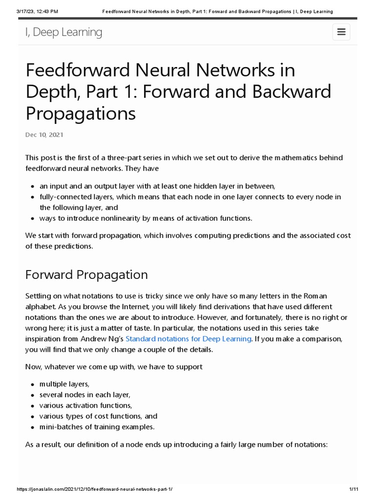 Feedforward Neural Networks in Depth, Part 1 - Forward and Backward ...