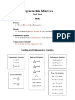 Trigonometric Identities (Study Sheet)