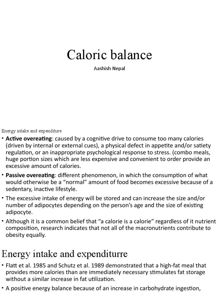 Caloric Balance PDF Fat Energy Homeostasis