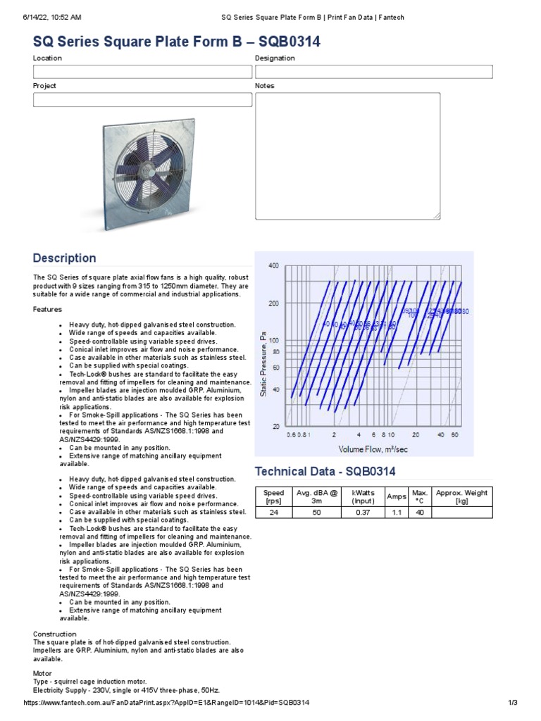 Exhaust Fan Wall Mounted - Fantech - SQB0314 | PDF | Mechanical ...