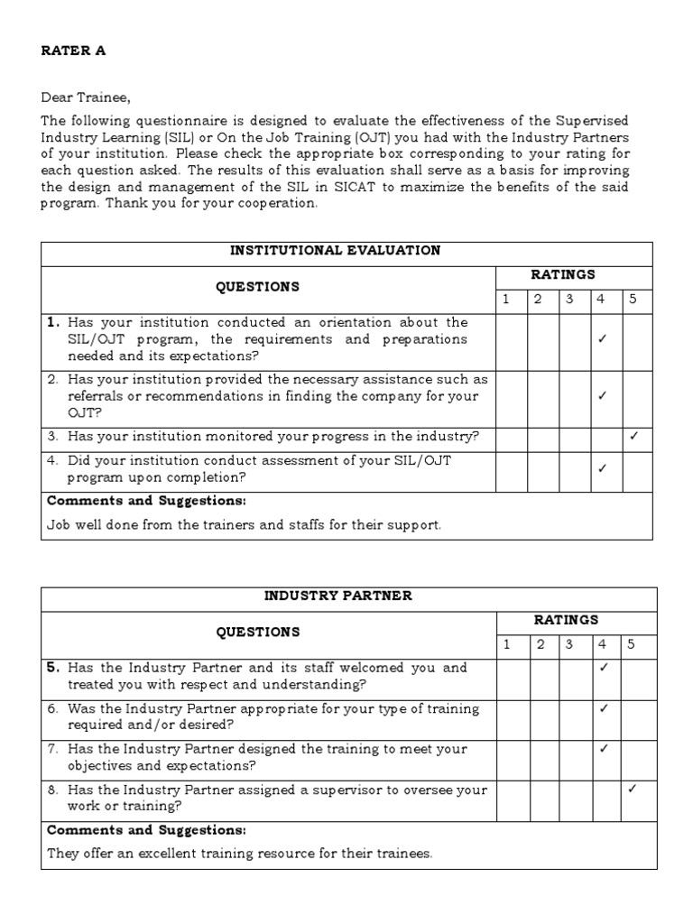 SIL/OJT Program Evaluation Results | PDF | Evaluation | Program Evaluation