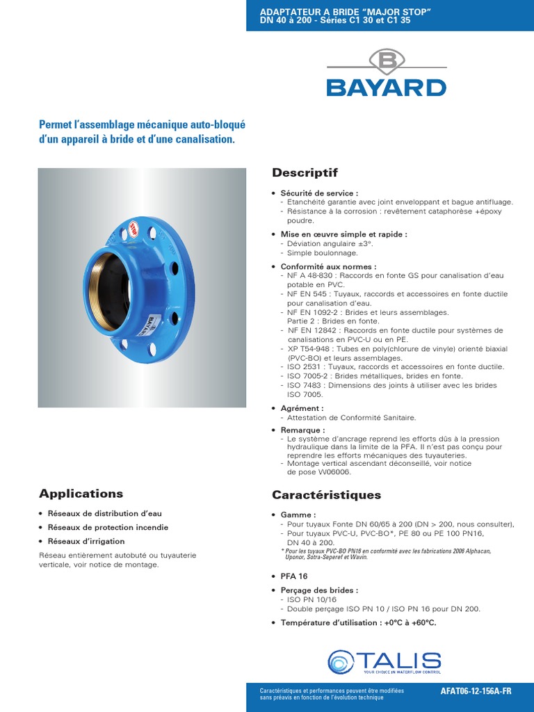 Adaptateur à Bride Major Stop Fonte | PDF | Tuyau | Technologies du gaz