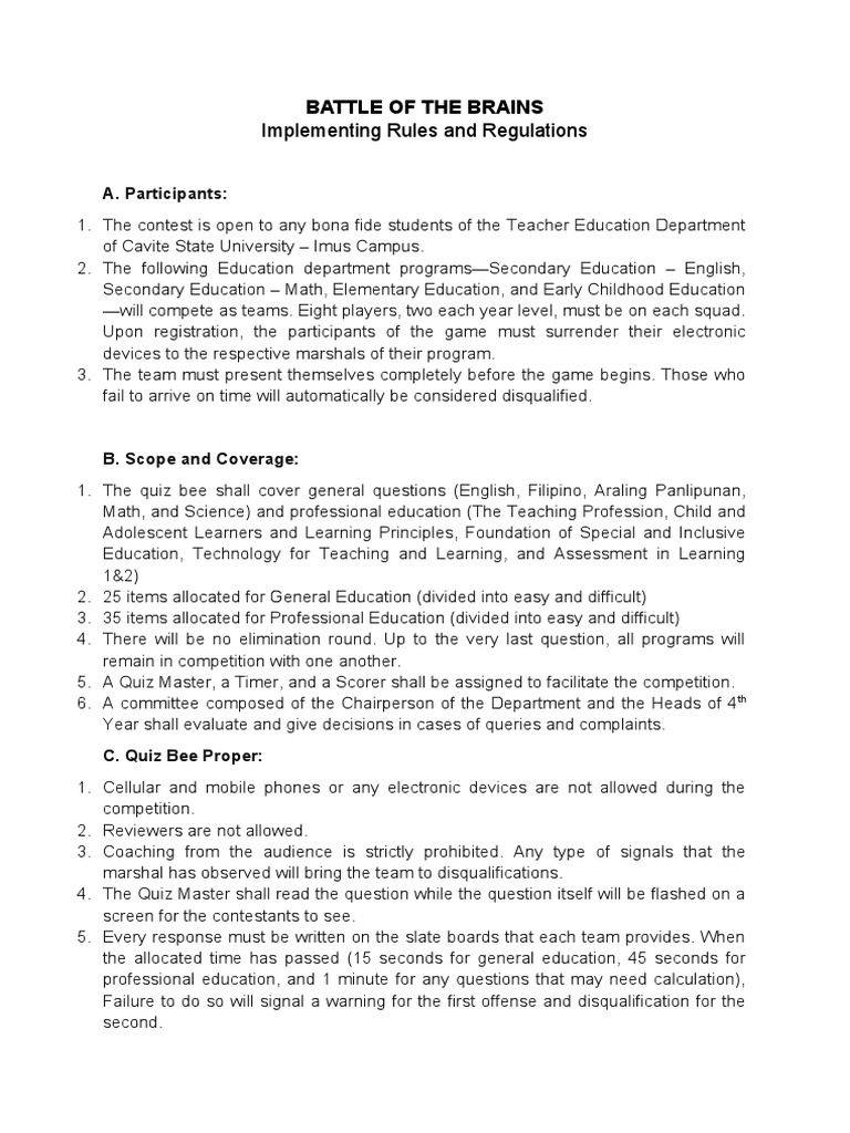 Battle of The Brains Mechanics PDF Learning Question
