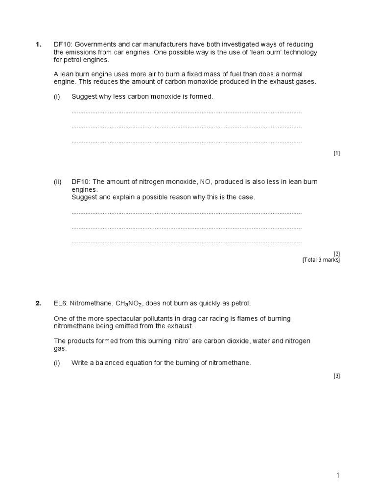Developing Fuels Practice Questions PDF Exhaust Gas Catalysis