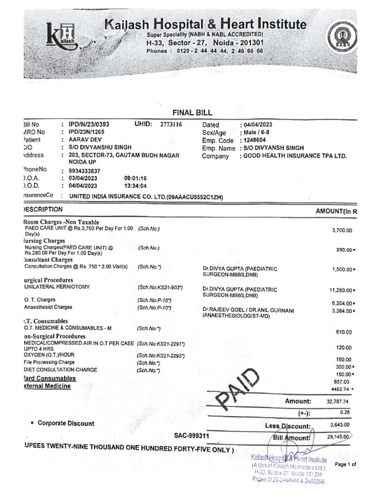 Final Bill & Reciept | PDF