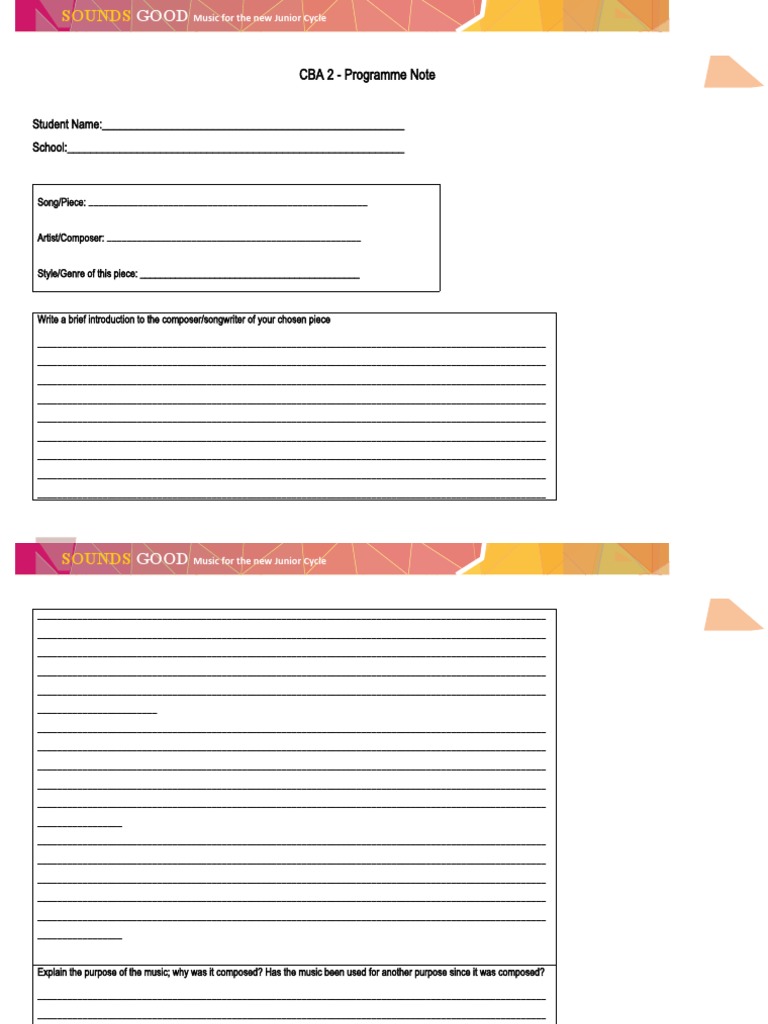 CBA 2 Music Programme Note Guide | PDF