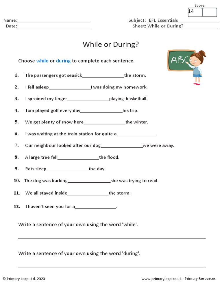 EFL Worksheet: While vs. During | PDF