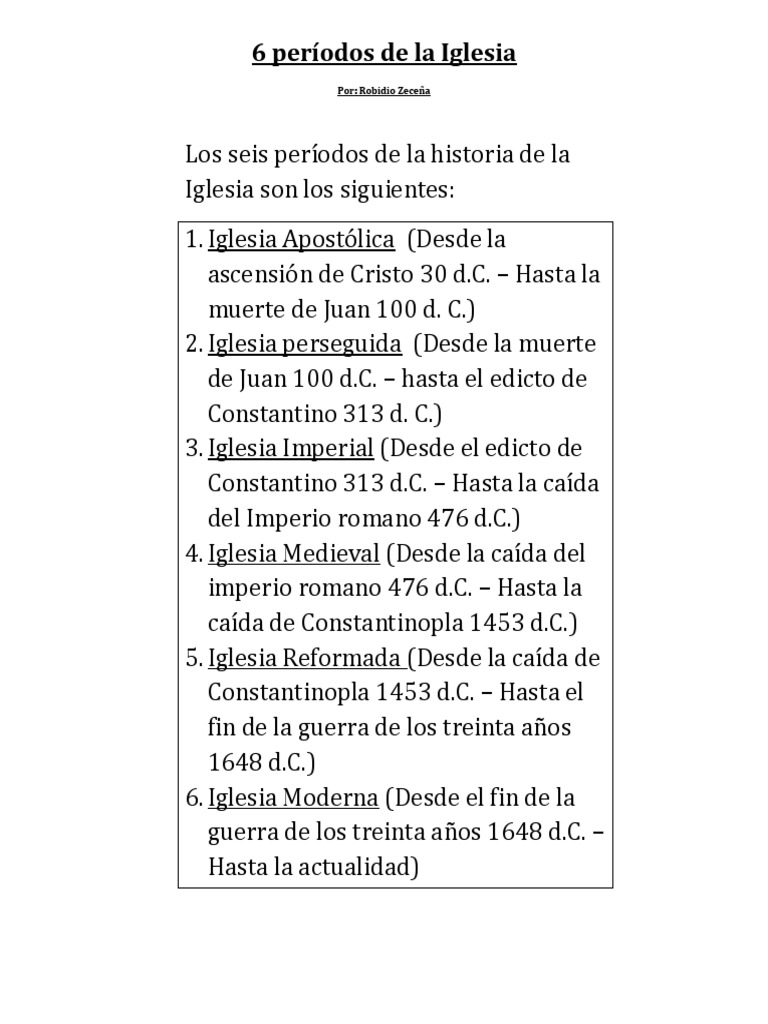 Seis Períodos de la Historia de la Iglesia | PDF | Iglesia cristiana ...