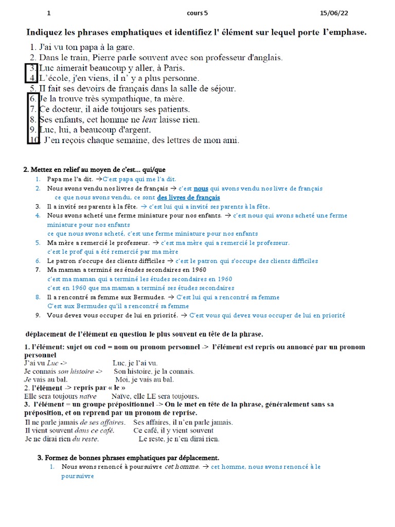 Emphase et techniques de communication en français | PDF | Phrase ...