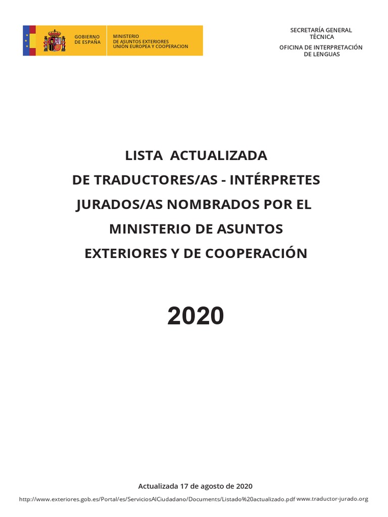 Listado Completo Traductores Jurados Maec 2020 1 | PDF