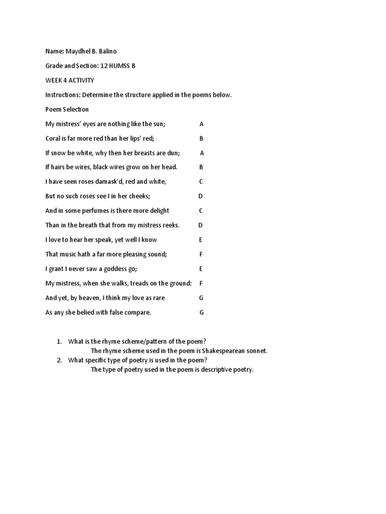 Week 4 | PDF | Language Arts & Discipline | Poetry