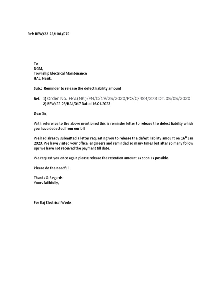 75 Reminder Letter PDF