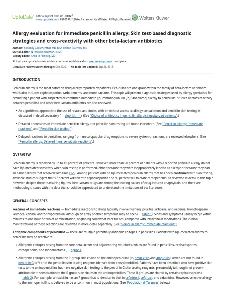 Allergy evaluation for immediate penicillin allergy_ Skin testbased