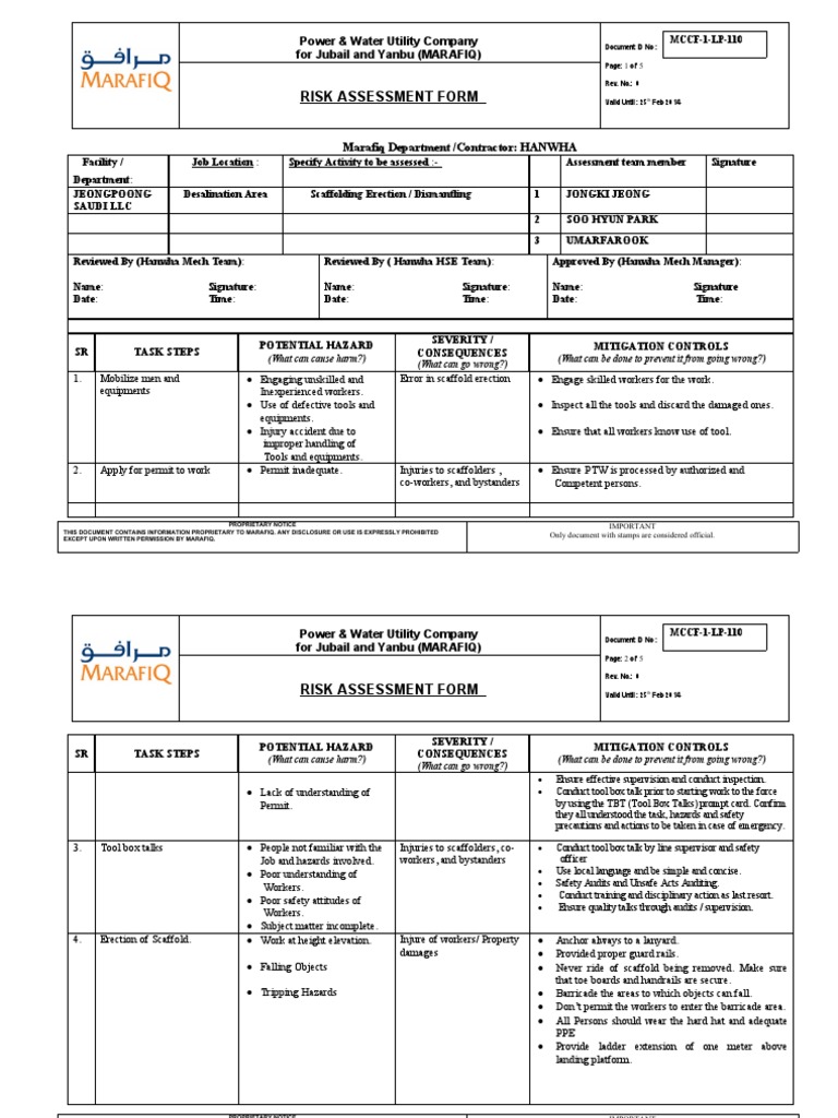 Risk Assessment (Scaffolding Works) PDF
