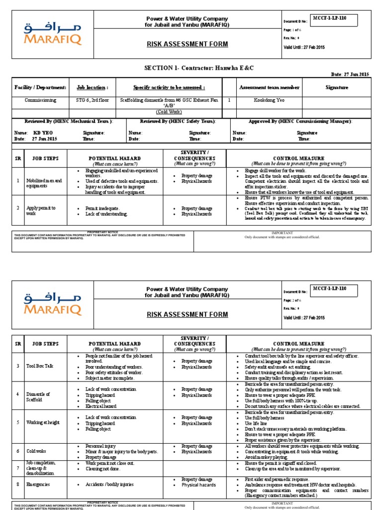 Scaffolding Dismantle Risk Assessment | PDF | Risk Assessment ...