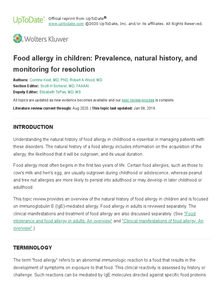 Food Allergy In Children Prevalence Natural History And Monitoring
